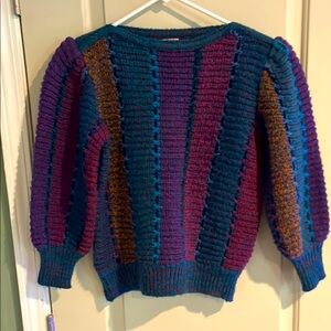 Mariea Kim Vintage Women’s Medium 3/4 Sleeve Colorful Striped Sweater